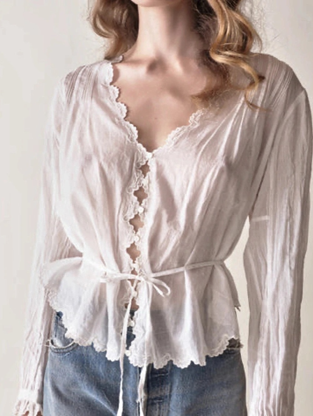 DÔEN Elayne Top White Embroidered Blouse S